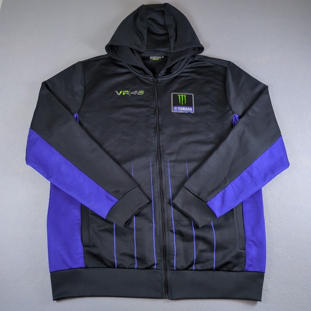Yamaha Racing Monster Energy Hoodie Mens 3XL Black Blue Side Strip Full Zip VR46